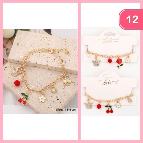 CHERRY FLOWER CROWN CHARM BRACELET (12 UNITS)