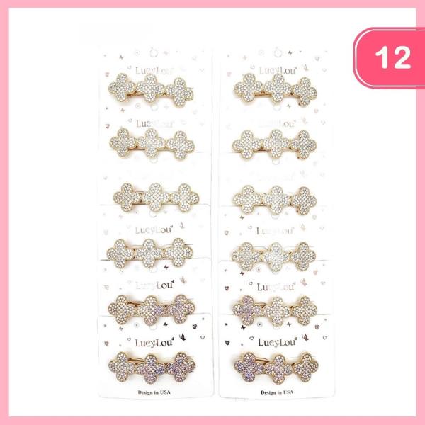 RHINESTONE CLOVER HAIR CLAW CLIP (12 UNITS)