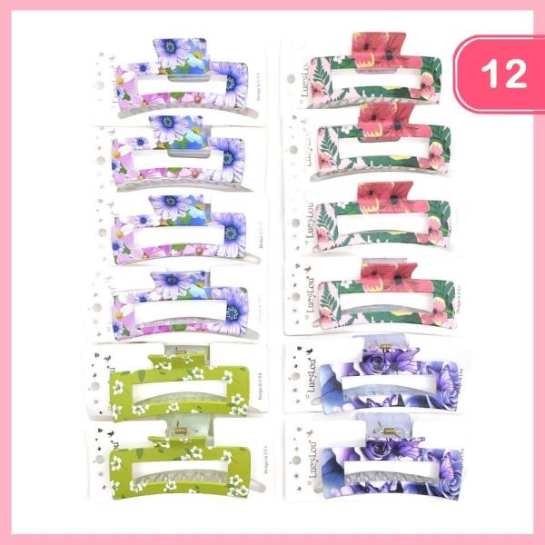 FLOWER PRINT HAIR CLAW CLIP (12 UNITS)
