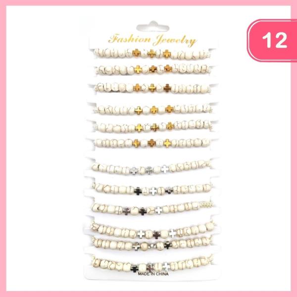 CROSS STONE BEAD BRACELET (12 UNITS)