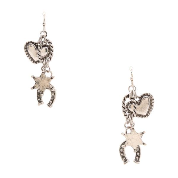 HEART HORSESHOE CHARM METAL DANGLE EARRING