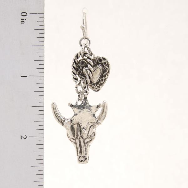 CATTLE HEAD HEART CHARM METAL DANGLE EARRING