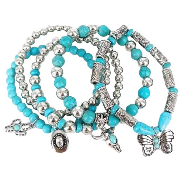 MULTI STRAND BEADED STRETCH BRACELET SET WESTERN CHARMS BRACELET SET