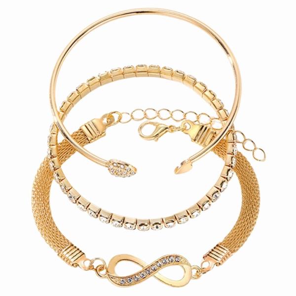 MIXED TEXTURED MESH INFINITY CHARM BANGLE BRACELET SET