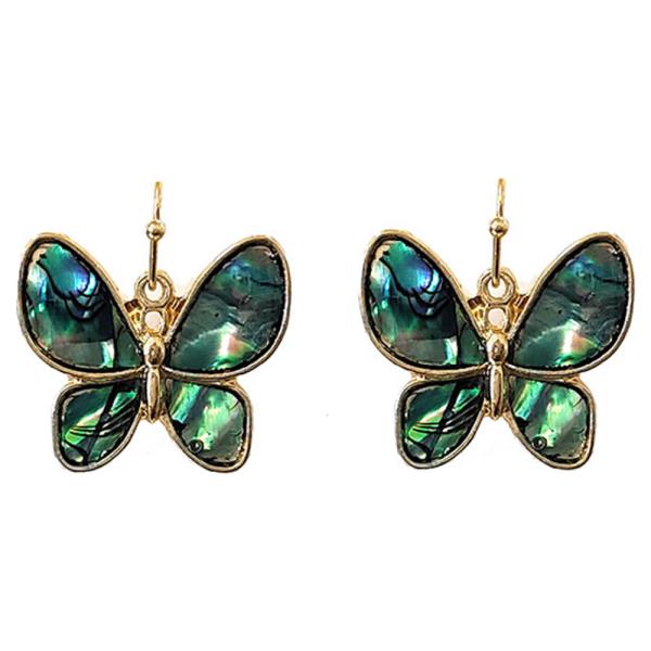 BUTTERFLY SHAPED ABALONE INLAY DROP DANGLE EARRINGS