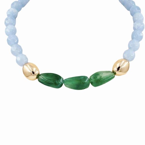 FACETED ACRYLIC BEAD GREEN RESIN OVAL NECKLACE