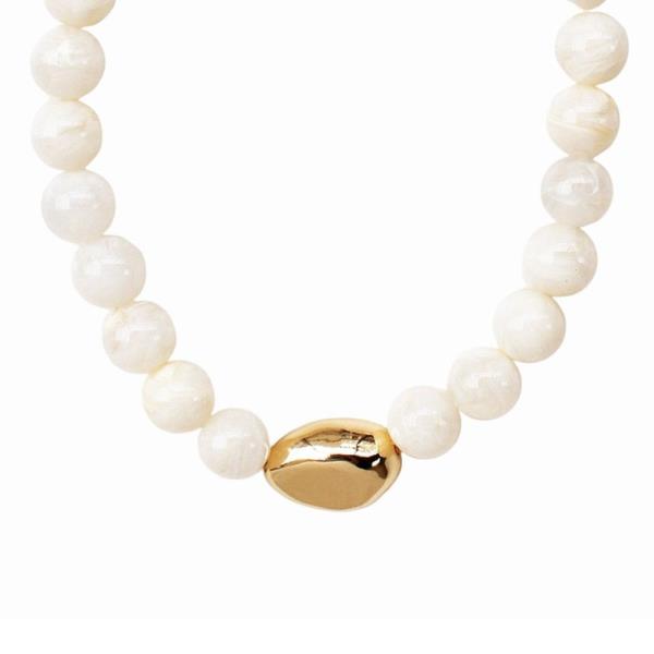 ACRYLIC BEAD METAL ACCENT ROUND NECKLACE