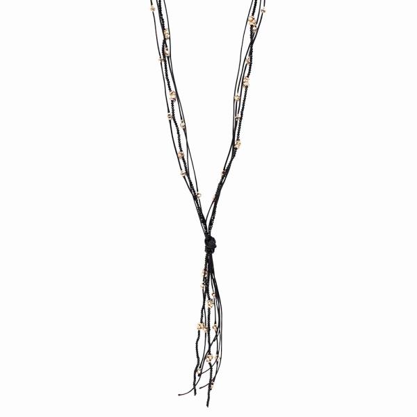 MIXED BEAD LONG STRAND KNOTTED TASSEL Y NECKLACE