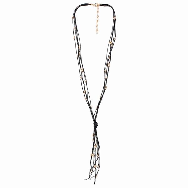 MIXED BEAD LONG STRAND KNOTTED TASSEL Y NECKLACE