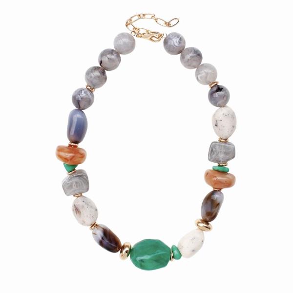 MIXED RESIN STONE BEAD NECKLACE