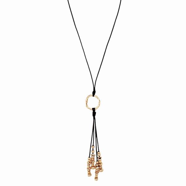 CORD ROUND RING MULTI BEAD PENDANT NECKLACE