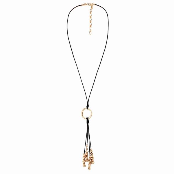 CORD ROUND RING MULTI BEAD PENDANT NECKLACE