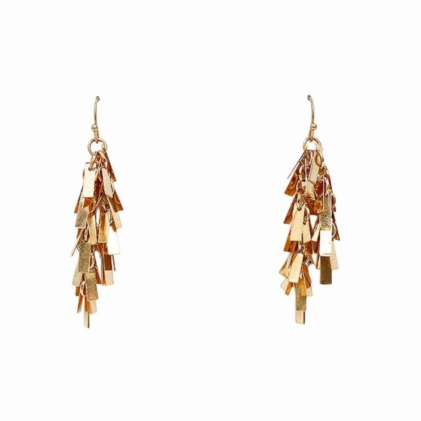 LAYERED METAL STRIP FRINGE DANGLE HOOK EARRING