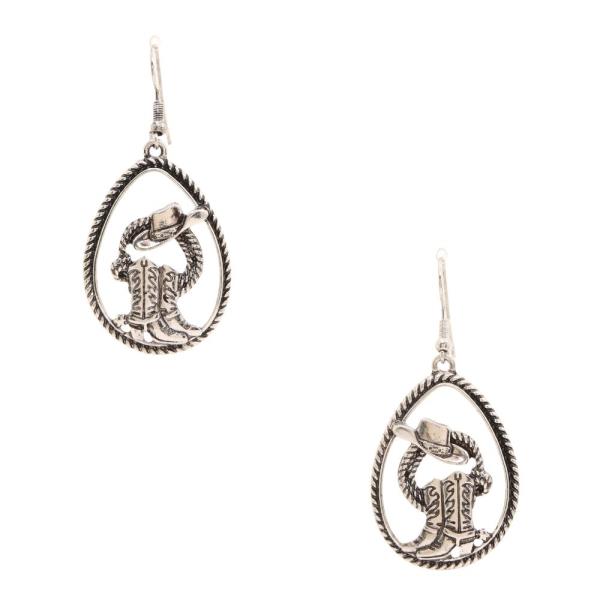 WESTERN STYLE TEARDROP METAL DANGLE EARRING