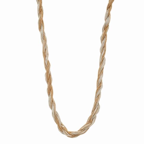 TWO TONE TWISTED MIXED METAL BRAIDED CHAIN NECKLACE