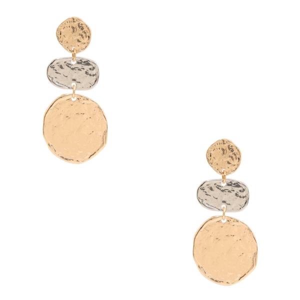 HAMMERED METAL TWO TONE DANGLE EARRING