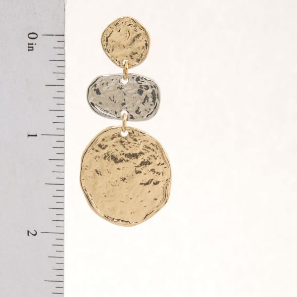 HAMMERED METAL TWO TONE DANGLE EARRING