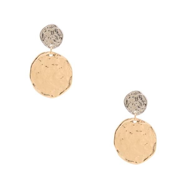 TWO TONE HAMMERED METAL LINK DANGLE EARRING