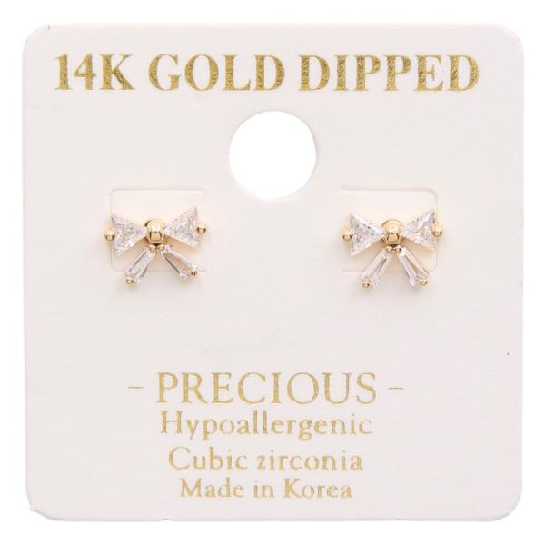 14K GOLD DIPPED BOW CZ STUD EARRING