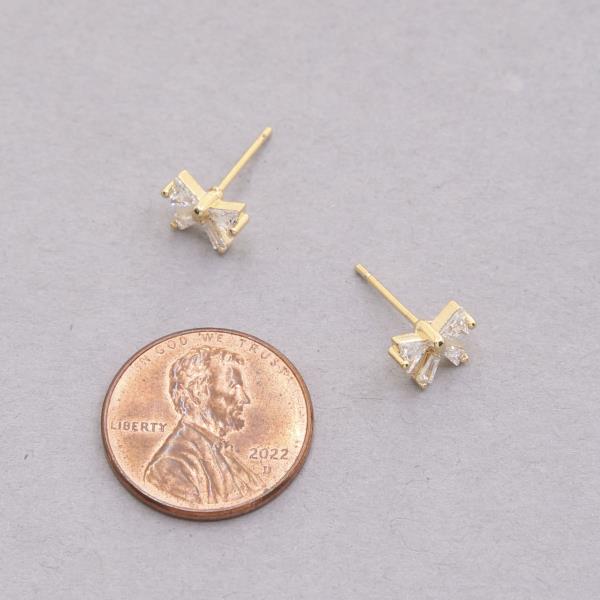 14K GOLD DIPPED BOW CZ STUD EARRING