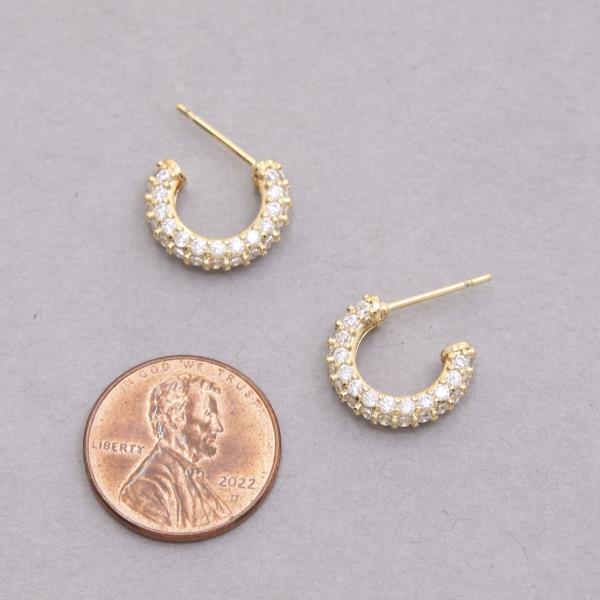 14K GOLD DIPPED RHINESTONE MINI HOOP EARRING