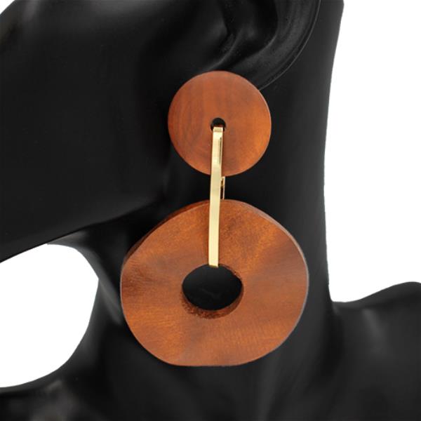 WOOD METAL BAR ACCENT CIRCLE DROP DANGLE HOOK EARRINGS