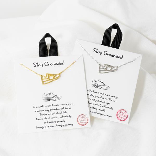 18K GOLD RHODIUM STAY GROUNDED SNEAKER PENDANT NECKLACE