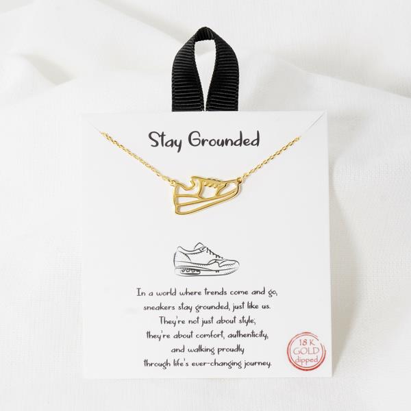 18K GOLD RHODIUM STAY GROUNDED SNEAKER PENDANT NECKLACE