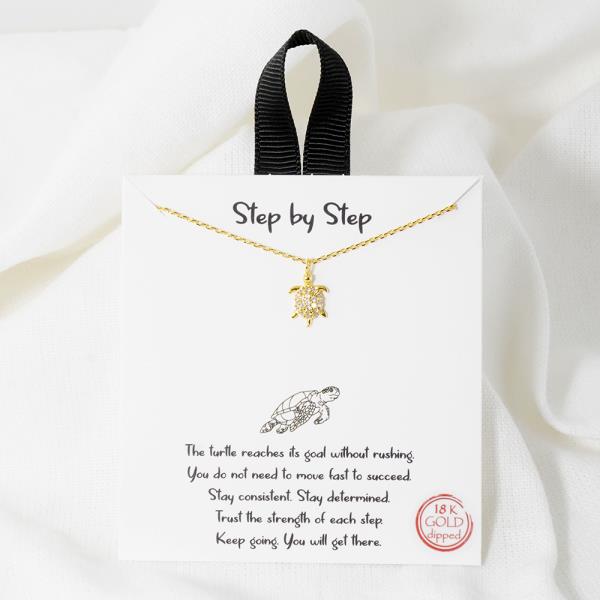 18K GOLD RHODIUM STEP BY STEP TURTLE PENDANT NECKLACE