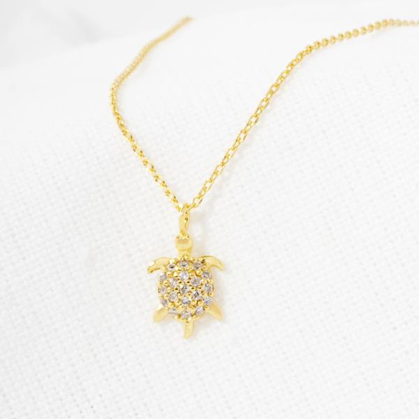 18K GOLD RHODIUM STEP BY STEP TURTLE PENDANT NECKLACE