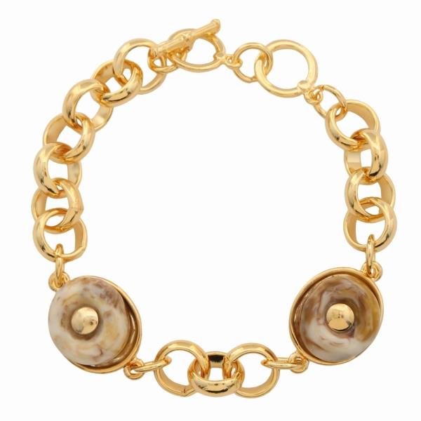LARGE LINK CHAIN ROUND MARBLE TEXTURED DISC CHARM BRACELET