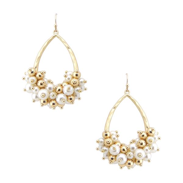 TEXTURED METAL CLUSTER BEAD DROP DANGLE HOOK EARRINGS