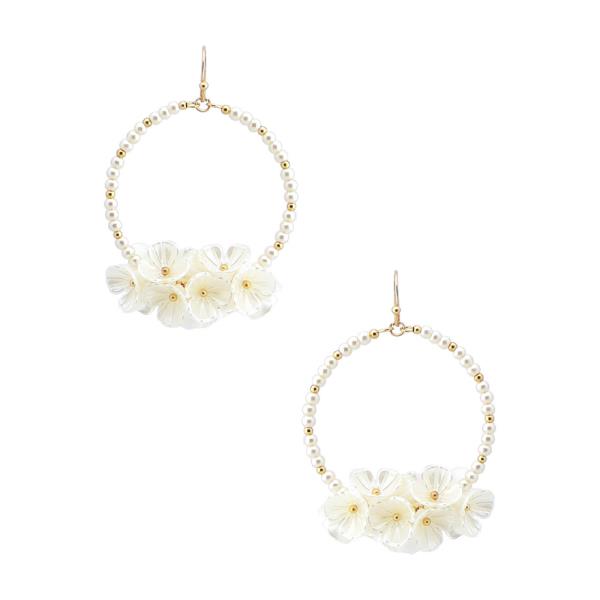 PEARL BEAD FLOWER DROP DANGLE HOOK EARRINGS