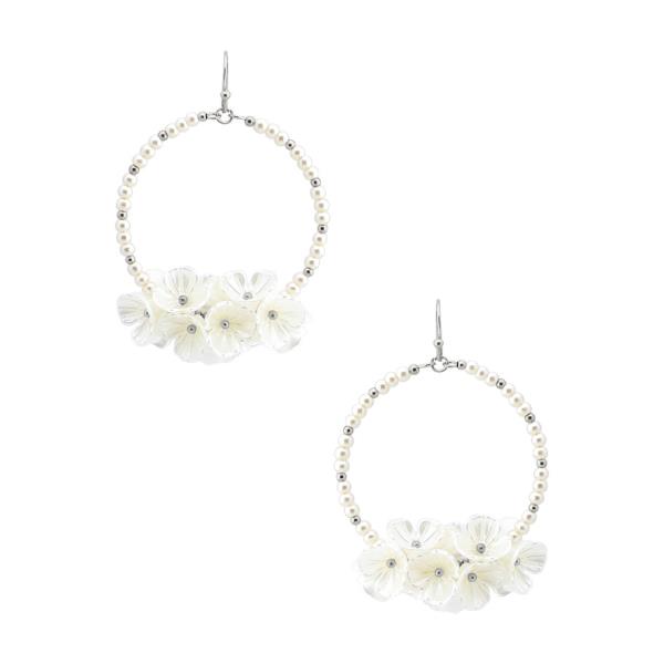 PEARL BEAD FLOWER DROP DANGLE HOOK EARRINGS