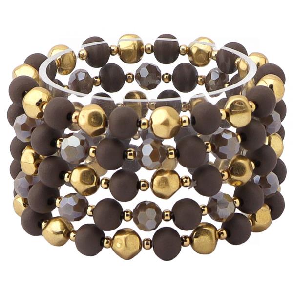 MATTE BEAD FACETED METALLIC ROUND MIXED STRETCH BRACELET SET