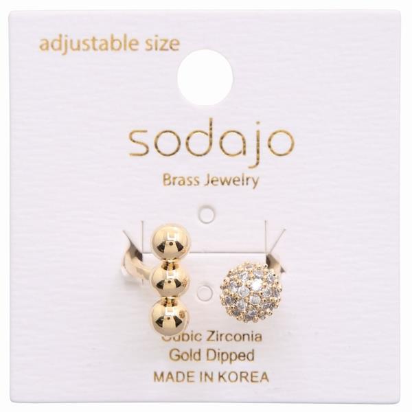 SODAJO GOLD DIPPED BALL CZ CUFF ADJUSTABLE RING