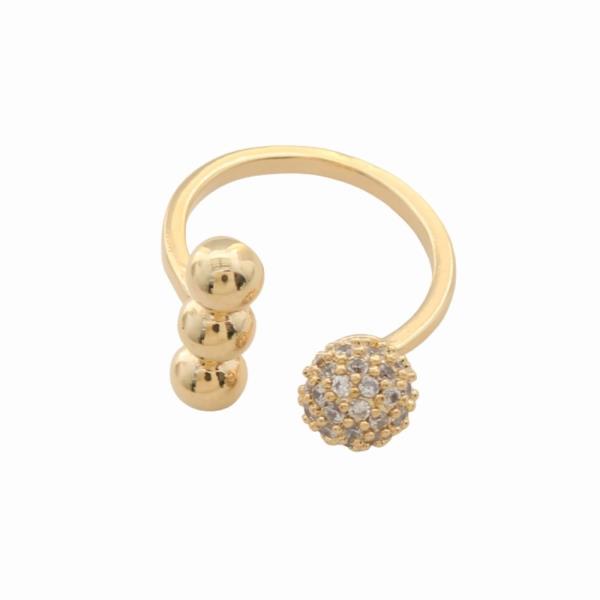 SODAJO GOLD DIPPED BALL CZ CUFF ADJUSTABLE RING