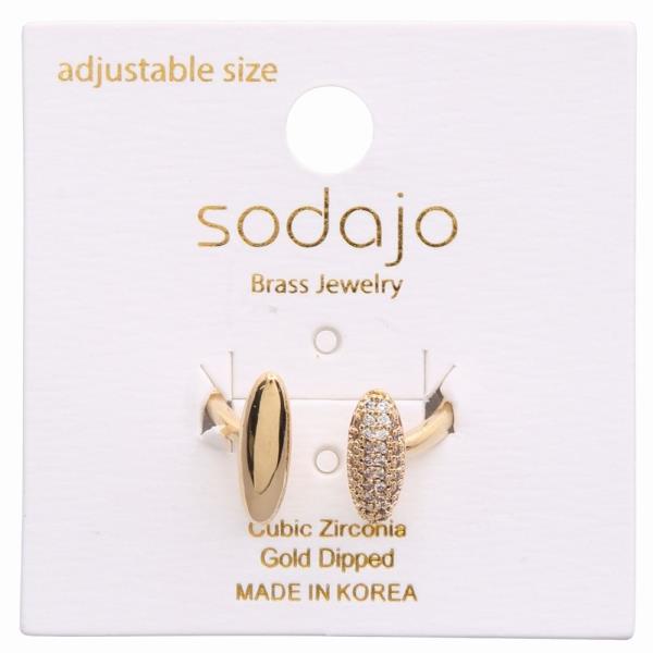SODAJO GOLD DIPPED DOUBLE OVAL CZ CUFF ADJUSTABLE RING