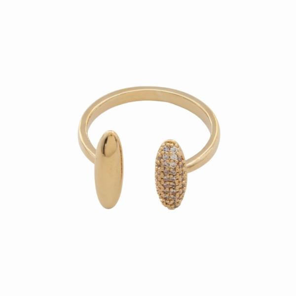 SODAJO GOLD DIPPED DOUBLE OVAL CZ CUFF ADJUSTABLE RING