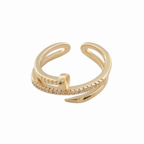 SODAJO GOLD DIPPED NAIL CZ CUFF ADJUSTABLE RING