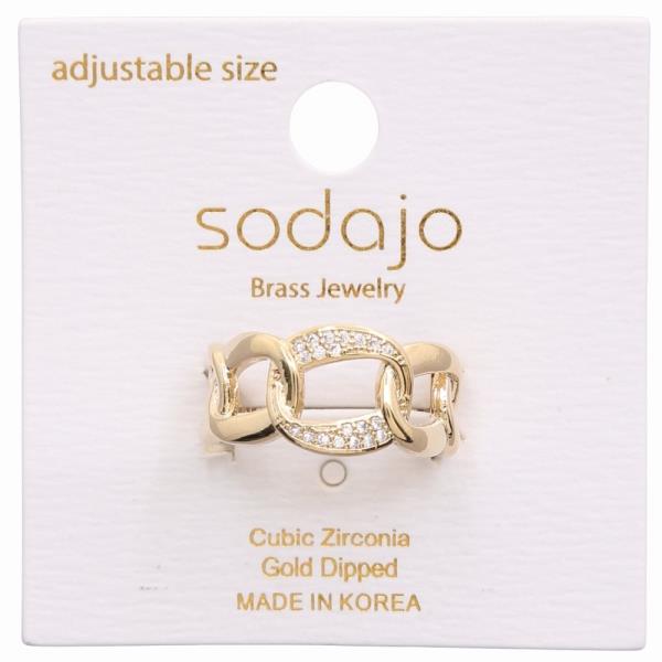 SODAJO GOLD DIPPED CZ LINK CUFF ADJUSTABLE RING