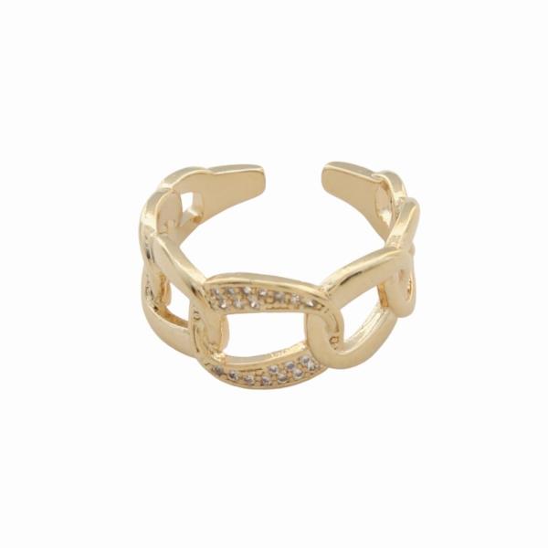 SODAJO GOLD DIPPED CZ LINK CUFF ADJUSTABLE RING