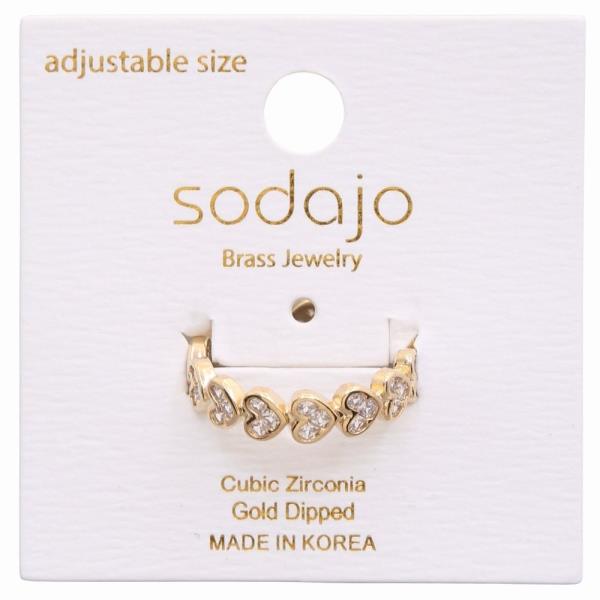 SODAJO GOLD DIPPED HEART CZ CUFF ADJUSTABLE RING
