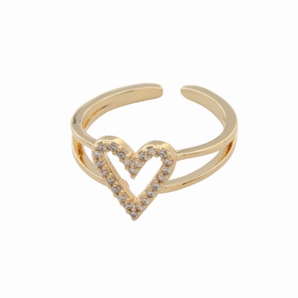 SODAJO GOLD DIPPED HEART CZ CUFF ADJUSTABLE RING