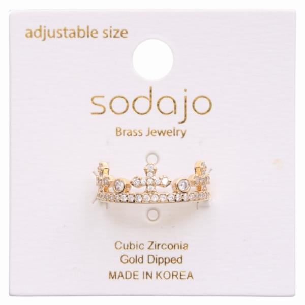 SODAJO GOLD DIPPED CROWN CZ CUFF ADJUSTABLE RING
