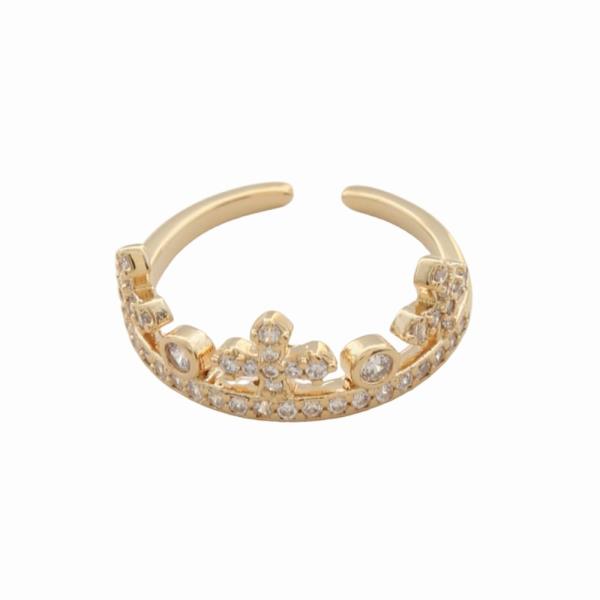 SODAJO GOLD DIPPED CROWN CZ CUFF ADJUSTABLE RING