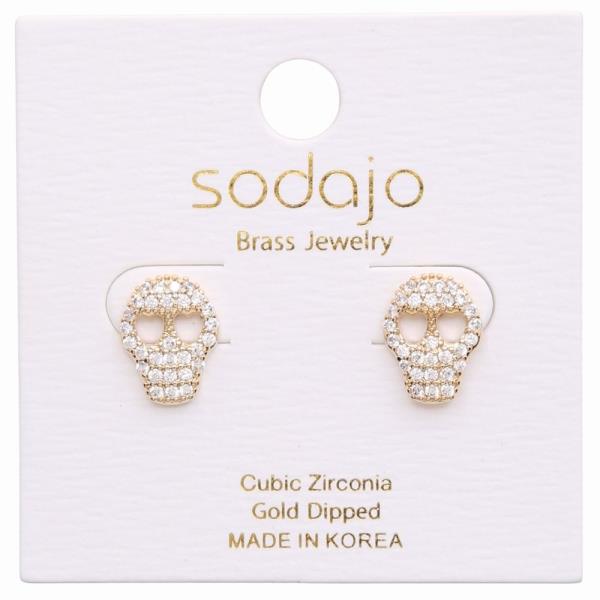 SODAJO GOLD DIPPED SKULL SKELETON CZ EARRING