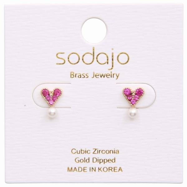 SODAJO GOLD DIPPED HEART CZ PEARL EARRING