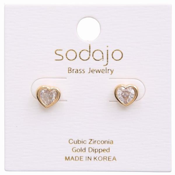 SODAJO GOLD DIPPED HEART CZ EARRING