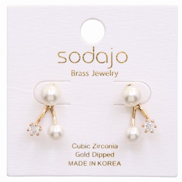 SODAJO GOLD DIPPED PEARL CZ EARRING